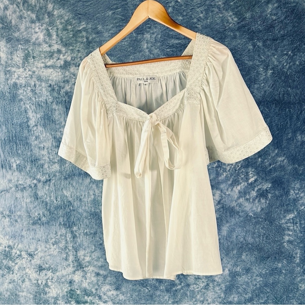 Paul & Joe Ivory Puff Sleeve Tie Front Blouse Sz 3